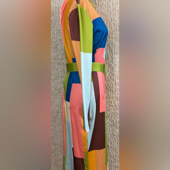 Chicme-colorful midi dress, fun mix of pinks, lime green and brown, SZ L - Picture 2 of 6